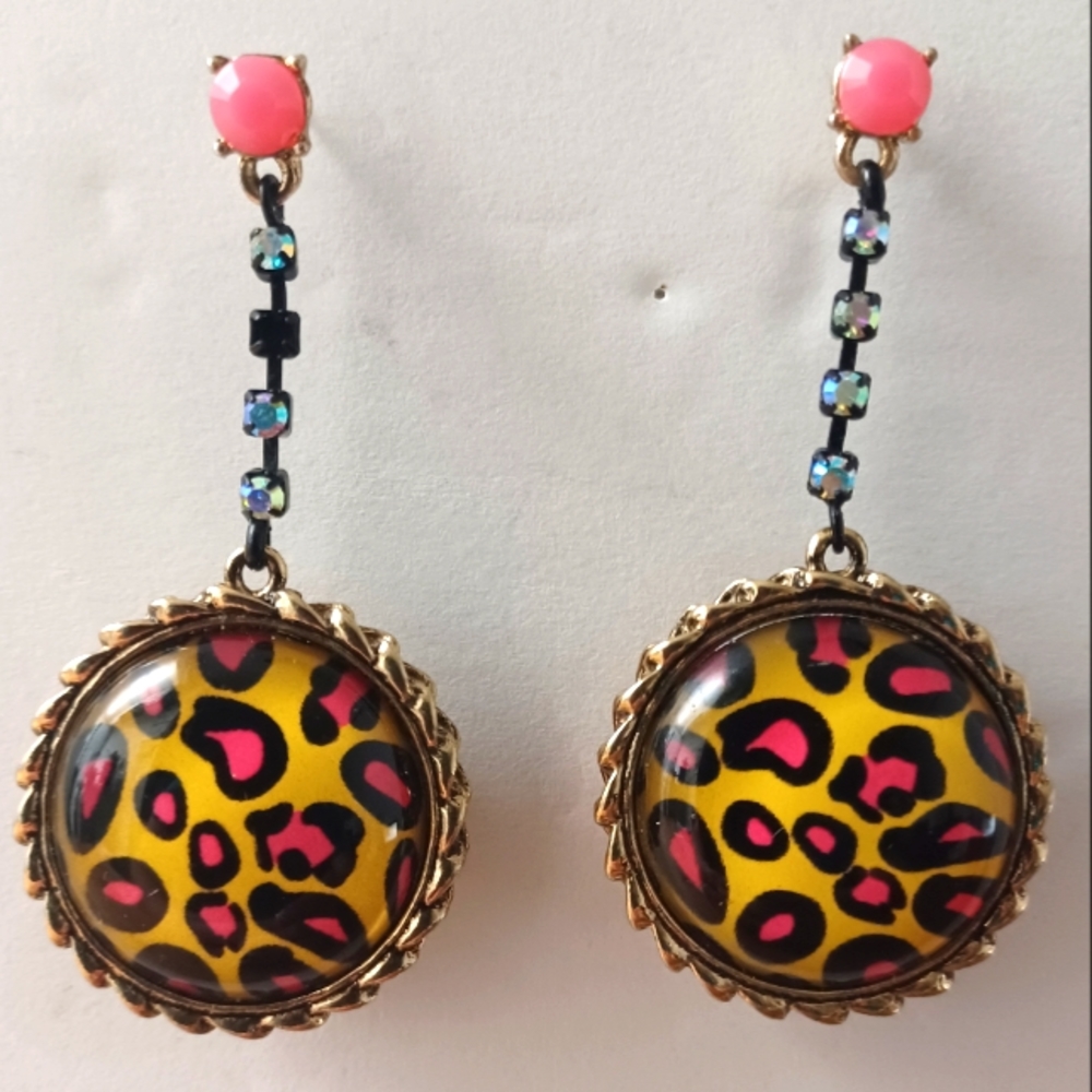 Leopard/Rose Two Side Print Earrings